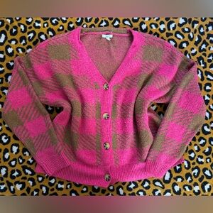 Maurices Vibrant Pink and Brown Checkered Cardigan